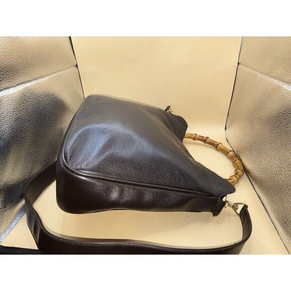 Authentic GUCCI Vintage Brown Leather Large Bamboo Satchel 2way Detachable Strap - Picture 11 of 13